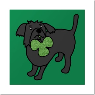Cute Dog Holding Green Club Posters and Art